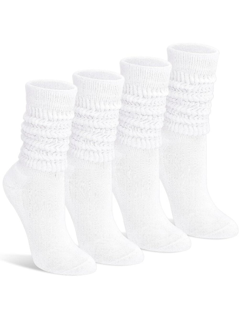 🧦Women's All White 4 Pairs Slouchy Socks Boot Long Knee High Slouch Socks